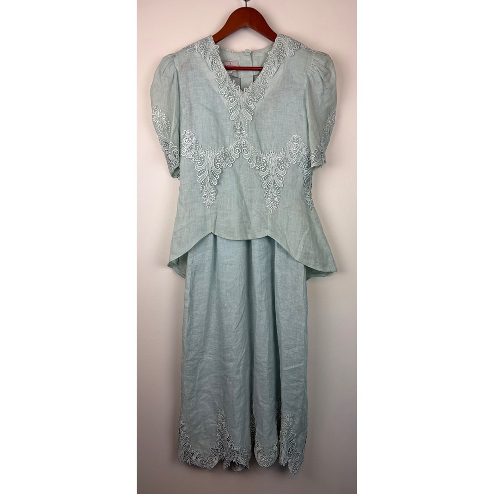 Capriccio by Digna Linen Dress Set 6 Blue Vintage Edwardian Victorian Style Lace